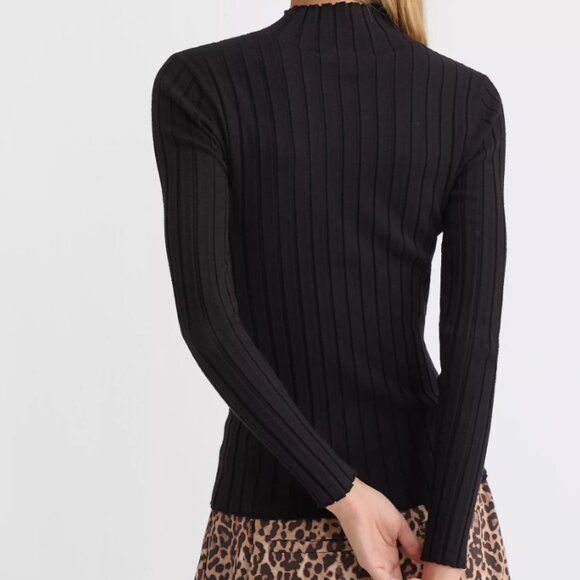 NWOT Black Ribbed Fitted Mock Neck Sweater Top - Picture 4 of 7